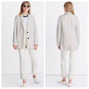 Madewell Dorset Linen Blend Blazer Jacket Windowpane Plaid XL